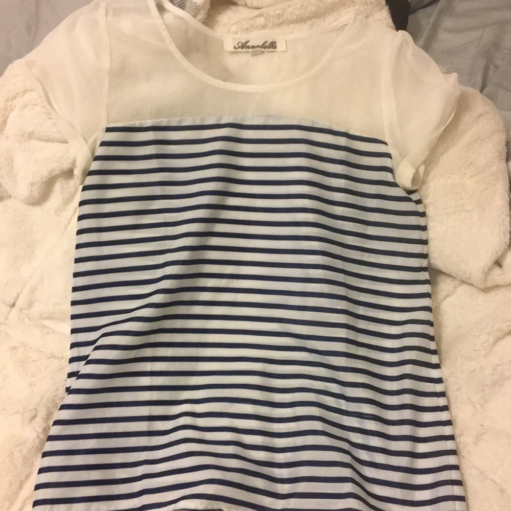 Francesca’s White and Blue Striped Blouse